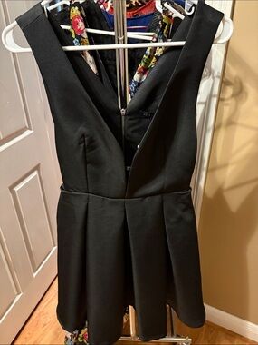 Hot & Delicious Black Deep V-Neck Mini Skater Dress